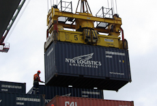 A crane lifting a shipping container