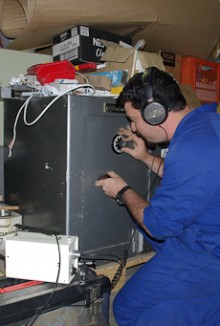 Jeremy Smith trying to open a safe