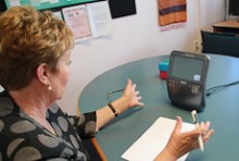 Robyn Pask using Skype to contact a colleague
