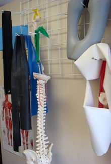 Physiotherapy equipment hanging up on a wall