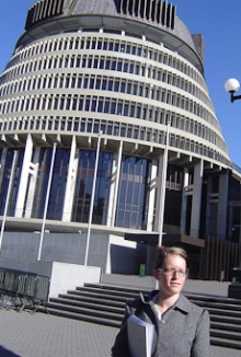 Melissa Jessen standing outside Parliament