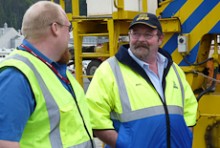 Paul Wilson talking to a crew member