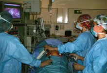 A surgical team operating on a person