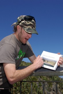 Zane Smith showing a map of the prehistoric form of the land