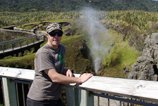Zane Smith beside the blowhole at Punakaiki
