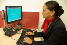 Jessica Strawbridge using a specialised travel booking system