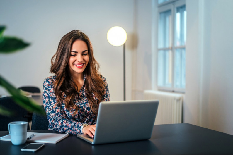 A businessperson doing a video job interview