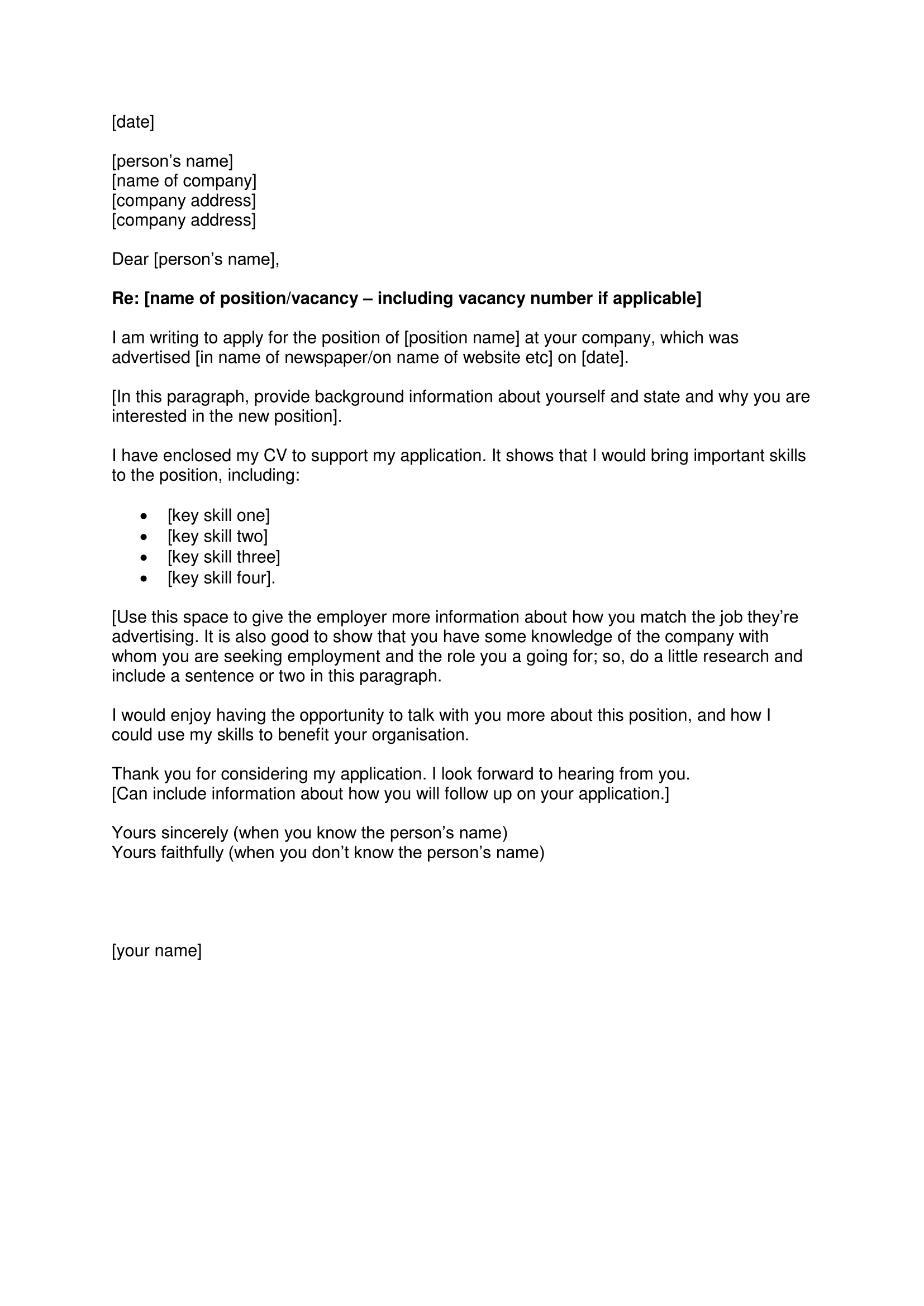 Professional job application letter format